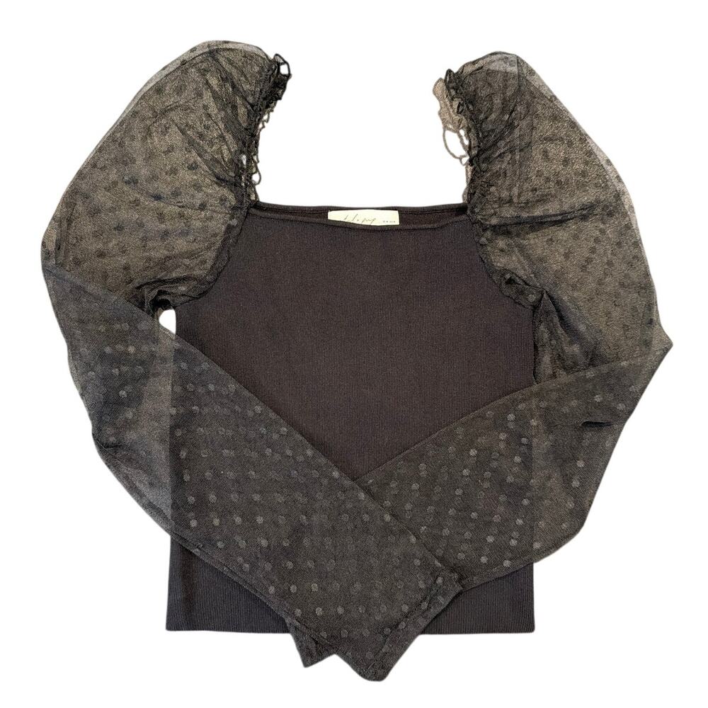 NWOT Petal + Pup Ribbed Puff Sleeve Top, Black Polka Dot Tulle, Women’s Medium